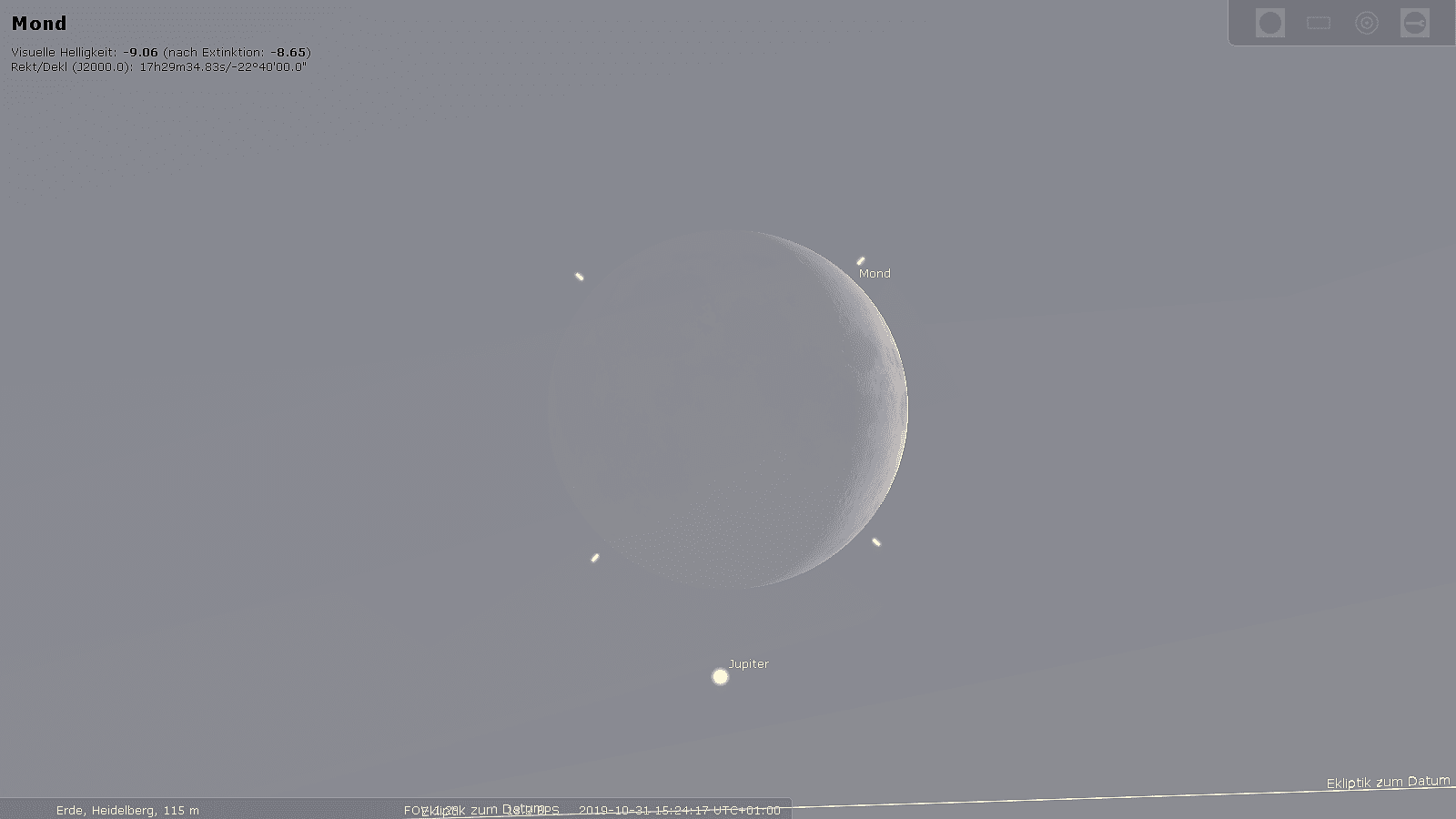 Der Mond begegnet Jupiter und formt ein kosmisches Fragezeichen Der Mond begegnet Jupiter und formt ein kosmisches Fragezeichen
