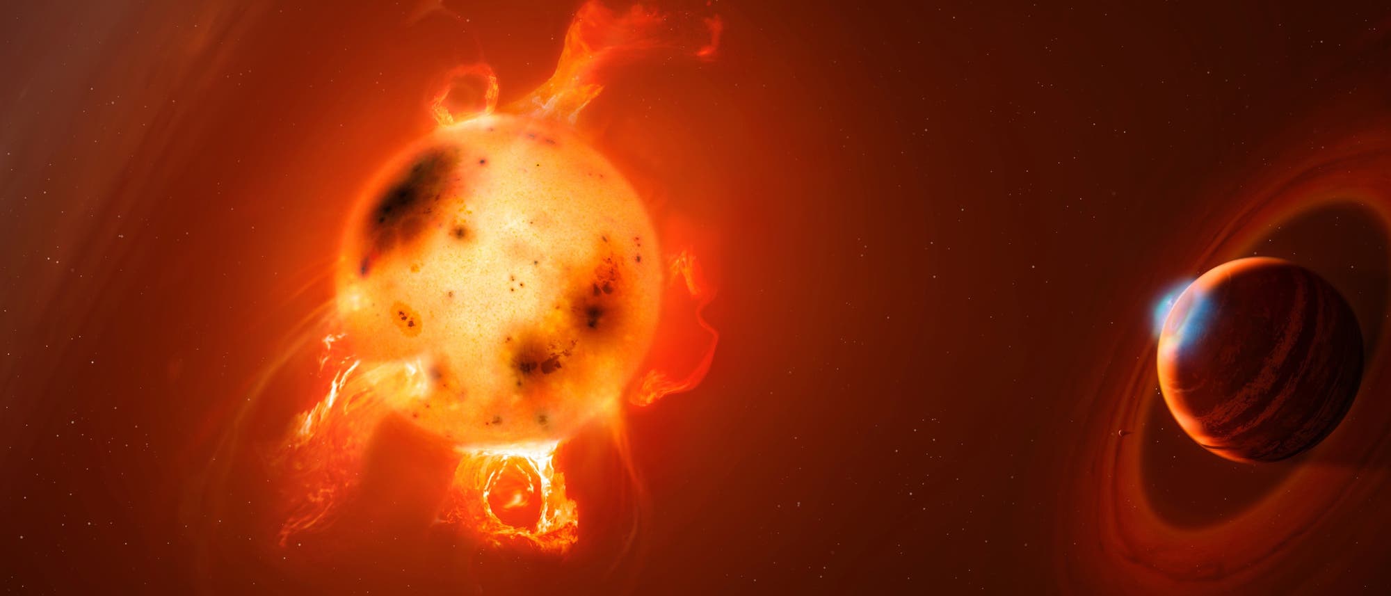 Künstlerische Darstellung von zwei jungen Exoplaneten Künstlerische Darstellung von zwei jungen Exoplaneten