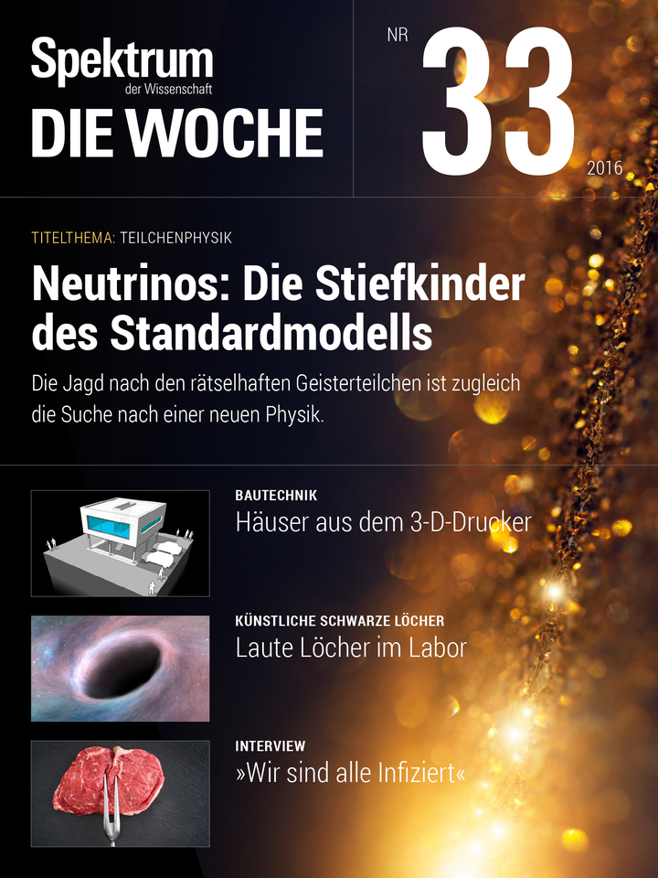 Spektrum – Die Woche – 33/2016 – Neutrinos: Die Stiefkinder des Standardmodells