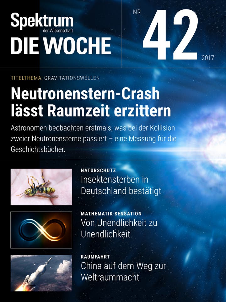 Spektrum – Die Woche – 42/2017 – Neutronenstern-Crash lässt Raumzeit erzittern
