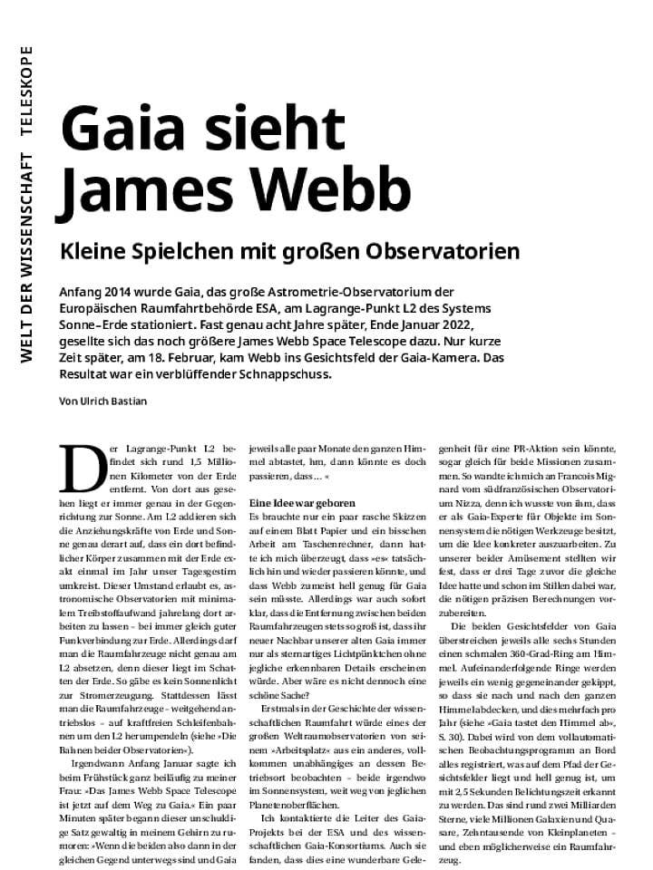 Gaia sieht James Webb. Kleine Spielchen mit großen Observatorien