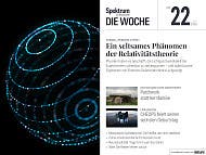 Titelbild der Zeitschrift "Spektrum der Wissenschaft – Die Woche", Ausgabe Nr. 22 vom 28. Mai 2026. Das Hauptthema ist der Terrell-Penrose-Effekt, ein Phänomen der Relativitätstheorie. Die Abbildung zeigt eine wissenschaftliche Darstellung eines verzerrten Gitternetzes auf einer Kugel, das den Effekt veranschaulicht. Weitere Themen auf dem Cover sind: Deutschlands Jungsteinzeit, Exoplanetenmission CHEOPS, die Messinische Salinitätskrise und künstliche Embryonen im All. Titelbild der Zeitschrift "Spektrum der Wissenschaft – Die Woche", Ausgabe Nr. 22 vom 28. Mai 2026. Das Hauptthema ist der Terrell-Penrose-Effekt, ein Phänomen der Relativitätstheorie. Die Abbildung zeigt eine wissenschaftliche Darstellung eines verzerrten Gitternetzes auf einer Kugel, das den Effekt veranschaulicht. Weitere Themen auf dem Cover sind: Deutschlands Jungsteinzeit, Exoplanetenmission CHEOPS, die Messinische Salinitätskrise und künstliche Embryonen im All.