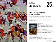 Titelbild der Zeitschrift "Spektrum der Wissenschaft &ndash; Die Woche", Ausgabe Nr. 25 vom 18. Juni 2026. Das Hauptthema lautet "Der Untergang der Janitscharen", begleitet von einer historischen Illustration, die osmanische Soldaten in traditionellen Gew&auml;ndern und Kopfbedeckungen zeigt. Die Szene ist farbenfroh und detailreich gestaltet. Weitere Themen auf dem Cover sind El Ni&ntilde;o und seine Auswirkungen, die Untersch&auml;tzung von Elon Musks Reichtum, Chinas Raumsonde "Tianwen-2" und physikalische Entdeckungen zur Kommunikation in die Vergangenheit.