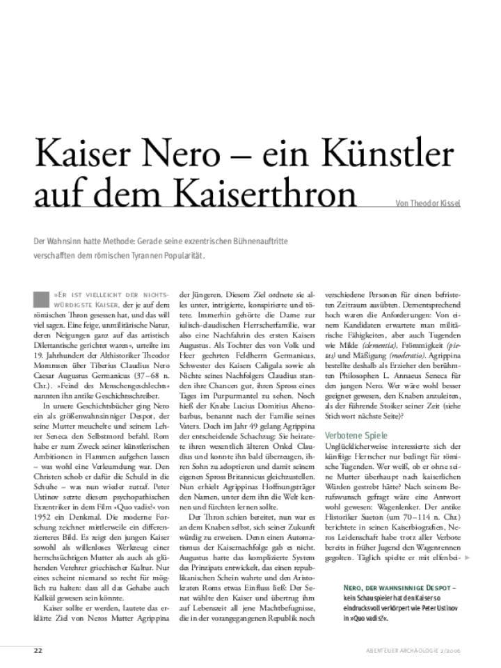 Kaiser Nero - ein K&uuml;nstler auf dem Kaiserthron